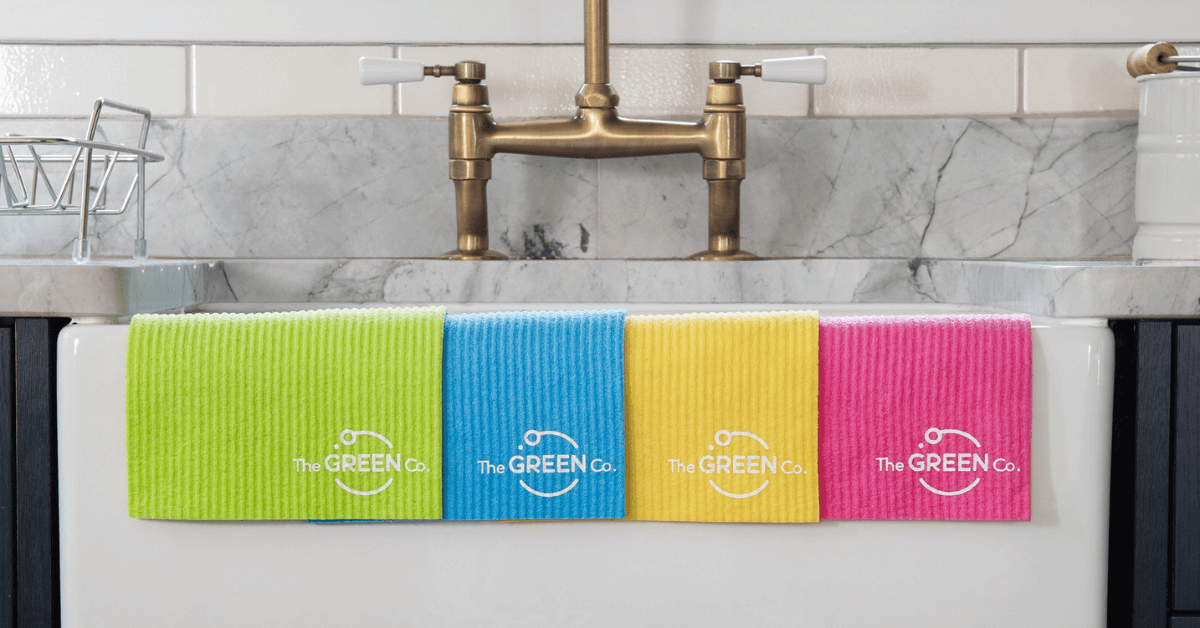 eco-friendly cellulose dish cloths on kitchen sink