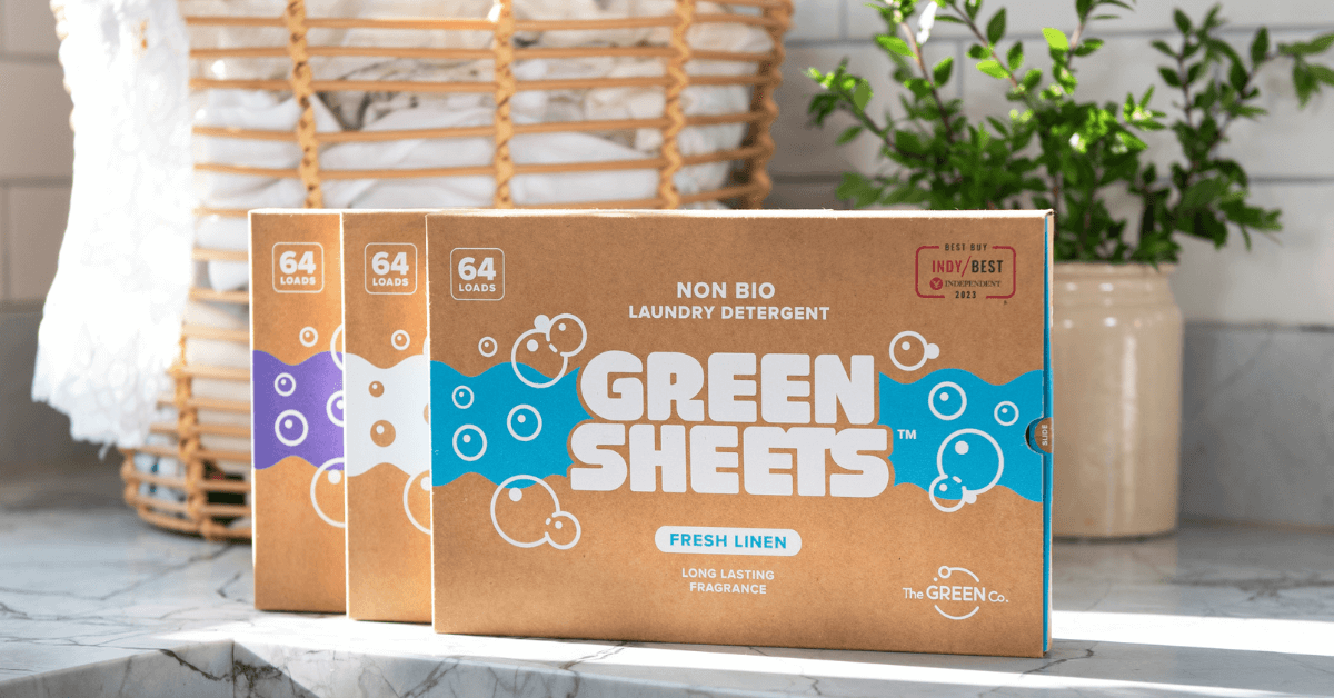 eco friendly laundry detergent sheets sitting on kitchen counter