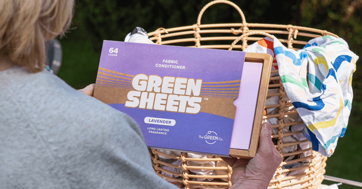 fabric conditioner greensheets™ packet being opened in lavender fragrance