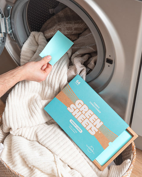 Benefits of fabric conditioner sheets, fresh linen fragranced sheets being used in the washing machine