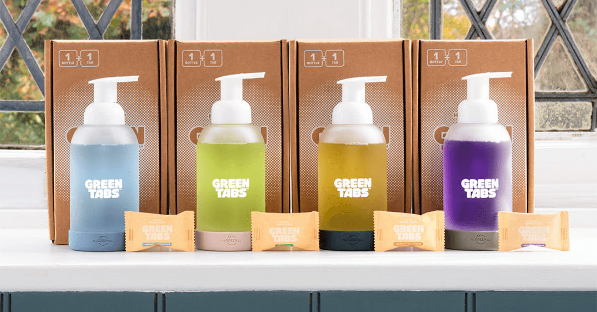 refillable hand soap tablets and glass bottles from the green co sitting on window ledge